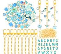 NEBURORA Kit de fabrication de porte-clés brillant à lèvres, 56 breloques mignonnes, 10 clips de porte-clés avec crochets pour porte-clés et 100 anneaux ouverts, kit de fabrication de bijoux (bleu)