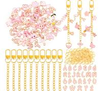 NEBURORA Kit de fabrication de porte-clés brillant à lèvres, 56 breloques mignonnes, 10 clips de porte-clés avec crochets pour porte-clés et 100 anneaux ouverts, kit de fabrication de bijoux (rose)