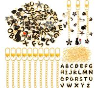 NEBURORA Kit de fabrication de porte-clés brillant à lèvres, 56 breloques mignonnes, 10 clips de porte-clés avec crochets pour porte-clés et 100 anneaux ouverts, kit de fabrication de bijoux (noir)