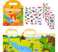 NEBURORA Livre d'autocollants gonflés réutilisables pour enfants, 88 autocollants de dinosaures, livre d'autocollants de voyage et autocollants de scènes de jouets d'apprentissage éducatifs