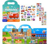 NEBURORA Livre d'autocollants gonflés réutilisables pour enfants, 88 autocollants de véhicules imperméables, livre d'autocollants de voyage, autocollants de scènes et livre d'activités