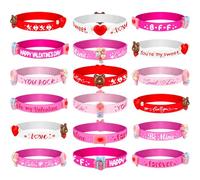 NEBURORA Lot de 12 bracelets en caoutchouc pour la Saint-Valentin en vrac 6 styles Bracelet en silicone pour la Saint-Valentin Bracelet rose pour cadeaux de fête Fournitures Sacs cadeaux