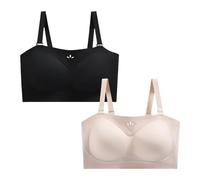 Necalisi Soutien Gorge Dos Nu sans Fil Forte Poitrine Noir+Jaune Clair Push-Up Dos Nu Grande Taille Brassière sans Couture à Bretelles Convertibles 105D