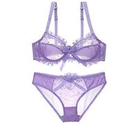 Necalisi Soutien Gorge Push up Ensemble Soutien Gorge Culotte Violet Soutien-Gorge Femme Effet Push up Rembourré À Armatures Dentelle Féminine Bretelles Réglables 95C