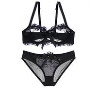 Necalisi Soutien Gorge Push up Ensemble Soutien Gorge Noir Femme Soutien Gorge Balconnet en Dentelle Florale Non Rembourré avec Armature Soutien Gorge Couverture complète 80A