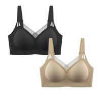 Necalisi Soutien Gorge sans Armature Sport Brassiere Sommeil Ouverture Devant Noir+Kaki Maintien idéal pour Poitrines Généreuses Soutien Gorge Allaitement 90C