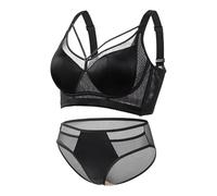 Necalisi Soutien Gorge Set sous Vetement Femme sans Fil Generous Classic Noir Respirabilité - Grande Taille - Col en V Profond et Culotte Ensemble Lingerie 90C