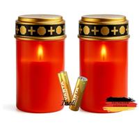NECESITAS Lot de 2 lumières de tombe LED - Lumière éternelle avec effet vacillant comme une vraie bougie - Jusqu'à 6 mois de durée d'éclairage - Piles incluses - Résistant aux intempéries et