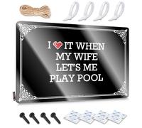 Necessities, décoration murale amusante et réutilisable, panneau en métal rustique vieilli pour caverne d'homme | Cadeau de vacances personnalisé I Love It When My Wife Let's Me Play Pool (20 x 30 cm)