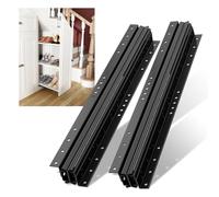 NECILO Glissières de tiroir montées sur le fond, 600 mm, 3 plis, coulisses invisibles pour escaliers, noir, capacité de charge de 106 kg, 1 paire