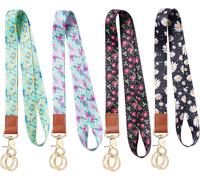 Neck Lanyard,4pcs Badge Holder Lanyard With Metal Ring,Lanyard Strap Neck Double Sided Print In Colour With Detachable Clip Ideal For Identification,Keys,Mobile Phones