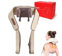 Neck Massager with Heat,Neck & Shoulder Massager with Heat,3 Levels Adjustable 6D Deep Kneading Shoulder,Cordless Rechargeable Portable Massagers for Back,Shoulder & Leg Pain Relief (Khaki)