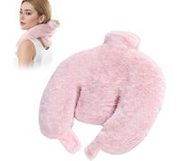 Neck Warmer Hot Water Bottle,Neck Warmer with Soft Plush Cover,Neck and Shoulder Hot Water Bottles,U-Shaped Hot Water Bottle,Family and Friends Gifts (Pink)