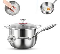 Neckhaven PoêLe En Titane, PoêLe En Titane Pur Pour La Cuisson, PoêLes à Frire, Casserole à Fond éPais, AntiadhéSives, Casserole à Lait, Toutes Plaques Conception à Double Bouche (With Steamer, 22cm)