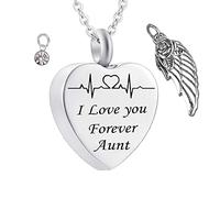 Necklaces for Human Ashes,Heart with Angel Wing Birthstone and ECG Engraving I Love You Forever Aunt Stainless Steel Pendant Urn Necklace Urns