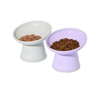 Necoichi Lot de 2 gamelles surélevées inclinées en plastique sans BPA inclinées à 15° pour chat - Pour fouet et fatigue du cou - Passe au lave-vaisselle et au micro-ondes - Design ergonomique