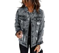 Necooer Veste en jean Distressed Authentics pour femme, a-gris, L