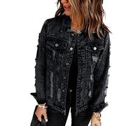 Necooer Veste en jean Distressed Authentics pour femme, a-noir, XL