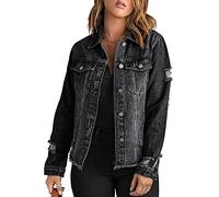Necooer Veste en jean Distressed Authentics pour femme, b-noir, XXL