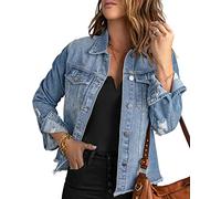 Necooer Veste en jean Distressed Authentics pour femme, Bleu clair, S