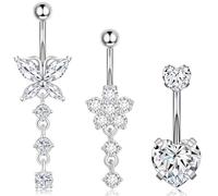 NECXON 3 Pcs Barres de Nombril, Barre de Nombril en Argent Piercing de Nombril Anneau de Ventre Piercing Bijoux Barres de Nombril Pendantes pour Femmes Hommes