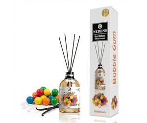 NEDENS Bâtonnets Parfumés Mikado Bubble 110 ML Diffuseur | Diffuseur passif à froid, 4 bâtonnets en bambou et flacon en verre, senteur Bubble fruitée et fraîche