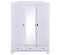 NEDER - Armoire 3 Portes Avec Penderie Bois Massif Vernis Blanc