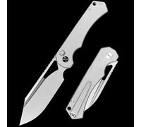 NedFoss COUGAR couteau pliant, 14C28N acier couteau survie, Longueur lame 7.5 cm, Poignée en acier, Clip de ceinture, Button Lock, mini couteau de poche