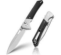 NedFoss ELF II couteau pliant, 14C28N acier couteau survie, Longueur lame 8.5 cm, button lock, manche G10 avec clip ceinture, Revêtement en titane gris, mini couteau de poche