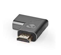 Nedis Adaptateur HDMI plaqué or, boîtier en aluminium, haut débit avec Ethernet, connecteur coudé à gauche pour les espaces restreints, prend en charge 4K @ 60 Hz, Full HD, 3D, ARC, Dolby TrueHD & DTS
