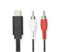 NEDIS Adaptateur USB-C™ - USB 3.2 Gen 1 - Connecteur USB-C™ - 2 connecteurs RCA - 1 m - Rond - Nickelé - PVC - Noir - Sac en plastique