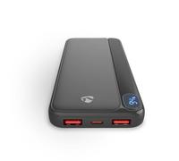 Nedis Batterie externe 10 000 mAh, chargeur portable PD 20 W à charge rapide avec écran LED, design ultra fin, 3 sorties USB, 2 ports USB-A et 1 USB-C - Noir
