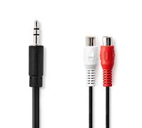 Nedis, Câble adaptateur audio, prise jack 3,5mm vers 2x RCA femelles 20cm, noir