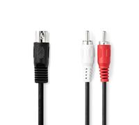 NEDIS Câble audio DIN 5 broches - 2 fiches RCA - Nickelé - 1 m - Rond - PVC - Noir - Sac en plastique