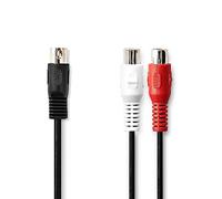 NEDIS Câble audio DIN | Fiche DIN 5 broches | 2 x RCA femelles | Plaqué nickel | 0,20 m | Rond | PVC | Noir | Sac en plastique