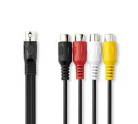 NEDIS Câble audio DIN - Fiche DIN 5 broches - 4 x RCA femelle - Nickelé - 0,20 m - Rond - PVC - Noir