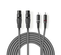 Nedis Câble audio équilibré / 2x XLR 3 broches femelle / 2x RCA mâle / Nickelé / 1.50 m / Rond / PVC / Gris foncé / Etui carton