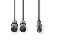Nedis Câble audio équilibré / 2x XLR 3 broches mâle / 3.5 mm mâle / Nickelé / 1.50 m / Rond / PVC / Gris foncé / Etui carton