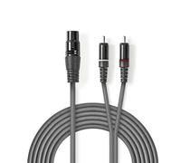 Nedis Câble audio équilibré / XLR 3 broches femelle / 2x RCA mâle / Nickelé / 3.00 m / Rond / PVC / Gris foncé / Etui carton