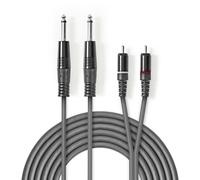 Nedis Câble audio stéréo - 2x 6,35 mm mâle - 2x RCA mâle - Nickelé - 5,00 m - Rond - Gris foncé - Fourreau carton