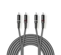 Nedis câble audio stéréo / 2x RCA mâle / 2x RCA mâle / nickelé / 1.50 m / rond / gris foncé / étui en carton