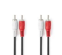 Nedis Câble audio stéréo - 2x RCA mâle - 2x RCA mâle - Nickelé - 2,00 m - Rond - Noir - Boîte