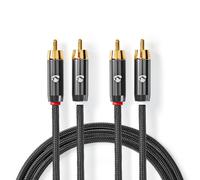 Nedis Câble audio stéréo / 2x RCA mâle / 2x RCA mâle / Plaqué or / 1.00 m / Rond / Gris / Gris Gun Metal / Emballage avec fenêtre transparente