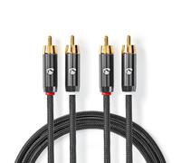 Nedis Câble Audio stéréo | 2X RCA Male | 2X RCA Male | Plaqué Or | 1.00 m | Rond | Gris/Gris Bronze | Sachet avec Fenetre