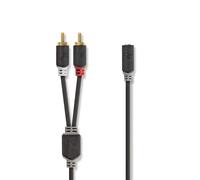 Nedis câble audio stéréo / 2x RCA mâle / 3.5 mm femelle / plaqué or / 1.00 m / rond / anthracite / boîte