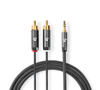 Nedis câble audio stéréo - 3.5 mm mâle - 2x RCA mâle - plaqué or - 2.00 m - rond - gris / gris gun metal - emballage avec fenêtre transparente