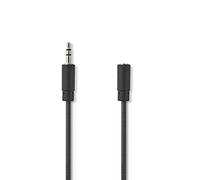 NEDIS Câble Audio stéréo | 3.5 mm Mâle | 3.5 mm Femelle | Plaqué Nickel | 1.00 m | Rond | Noir | Blister
