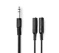 NEDIS Câble audio stéréo | 6.35 mm Mâle | 2 x 6.35 mm Femelle | Plaqué nickel | 0.20 m | Rond | Noir | Boîte