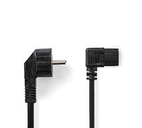 NEDIS Câble d'alimentation | Fiche Contact de Protection | IEC-320-C13 | coudé | coudé | nickelé | 2 m | Rond | PVC | Noir | Sac en Plastique