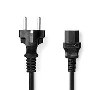 NEDIS Câble d'alimentation, fiche de Contact de Protection - IEC-320-C13 - Droit - Nickelé - 2 m - Rond - PVC - Noir - Sac en Plastique